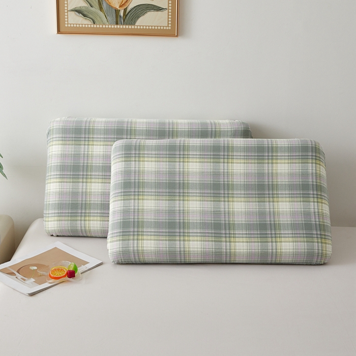 91家纺网 家纺一手货源 找家纺 翎盈家纺 2025款纯棉全棉水洗棉深睡枕专用枕套面包记忆枕枕头套枕套单品 米兰绿格