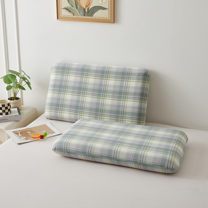 91家纺网 家纺一手货源 找家纺 翎盈家纺 2025款纯棉全棉水洗棉深睡枕专用枕套面包记忆枕枕头套枕套单品 米兰绿格