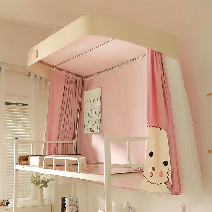 91家纺网 家纺一手货源 找家纺 都市缘蚊帐 2025新款学生宿舍导轨遮光床帘上下铺贴布卡通蚊帐0.8m 0.9m床 小白狗-粉