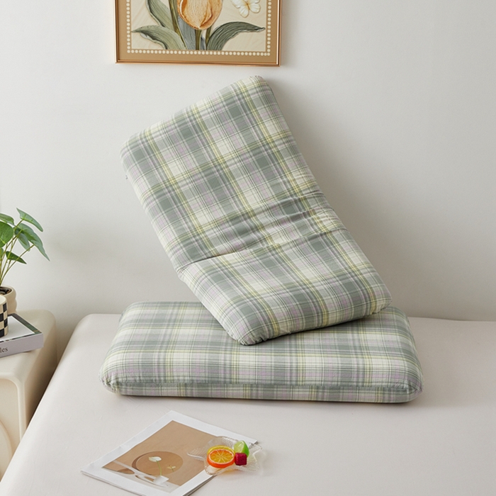 91家纺网 家纺一手货源 找家纺 翎盈家纺 2025款纯棉全棉水洗棉深睡枕专用枕套面包记忆枕枕头套枕套单品 米兰绿格