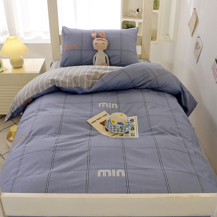 91家纺网 家纺一手货源 找家纺 水妙家纺 2025年新款A类全棉纯棉学生宿舍上下铺床笠六件套五件套 清韵-蓝