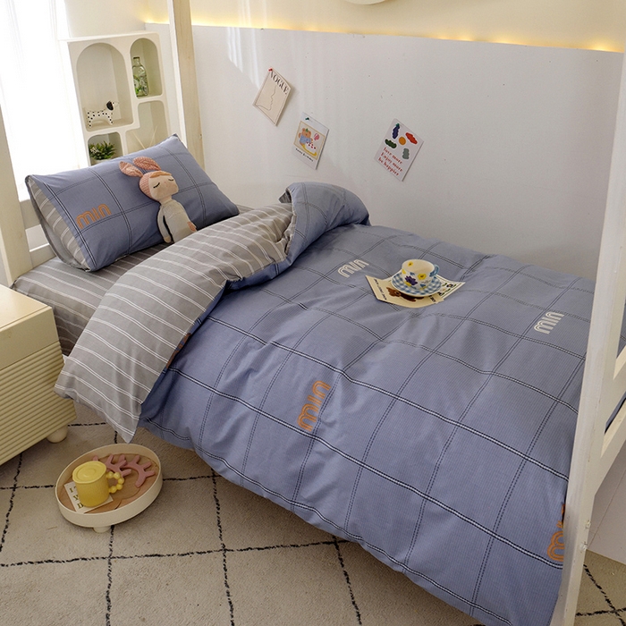 91家纺网 家纺一手货源 找家纺 水妙家纺 2025年新款A类全棉纯棉学生宿舍上下铺床笠六件套五件套 清韵-蓝