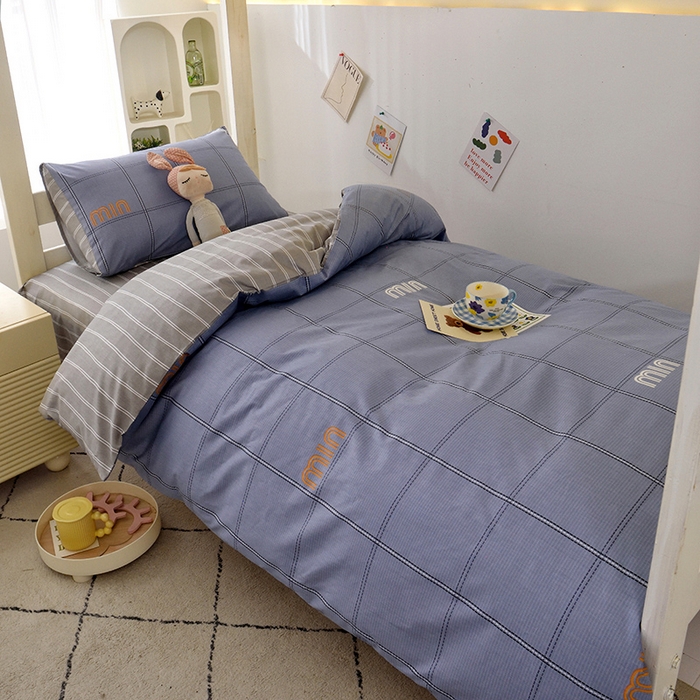 91家纺网 家纺一手货源 找家纺 水妙家纺 2025年新款A类全棉纯棉学生宿舍上下铺床笠六件套五件套 清韵-蓝