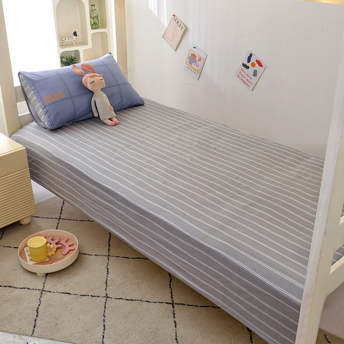 91家纺网 家纺一手货源 找家纺 水妙家纺 2025年新款A类全棉纯棉学生宿舍上下铺床笠六件套五件套 清韵-蓝