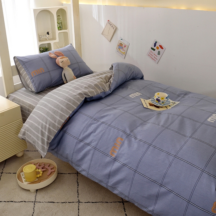 91家纺网 家纺一手货源 找家纺 水妙家纺 2025年新款A类全棉纯棉学生宿舍上下铺床笠六件套五件套 清韵-蓝