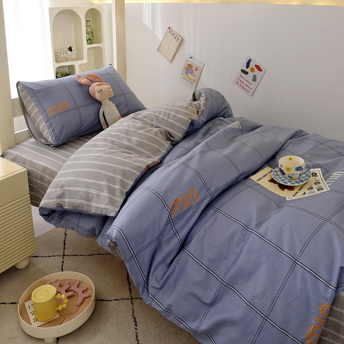 91家纺网 家纺一手货源 找家纺 水妙家纺 2025年新款A类全棉纯棉学生宿舍上下铺床笠六件套五件套 清韵-蓝