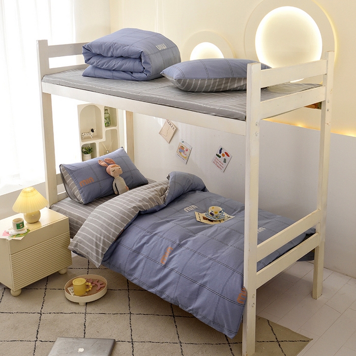 91家纺网 家纺一手货源 找家纺 水妙家纺 2025年新款A类全棉纯棉学生宿舍上下铺床笠六件套五件套 清韵-蓝