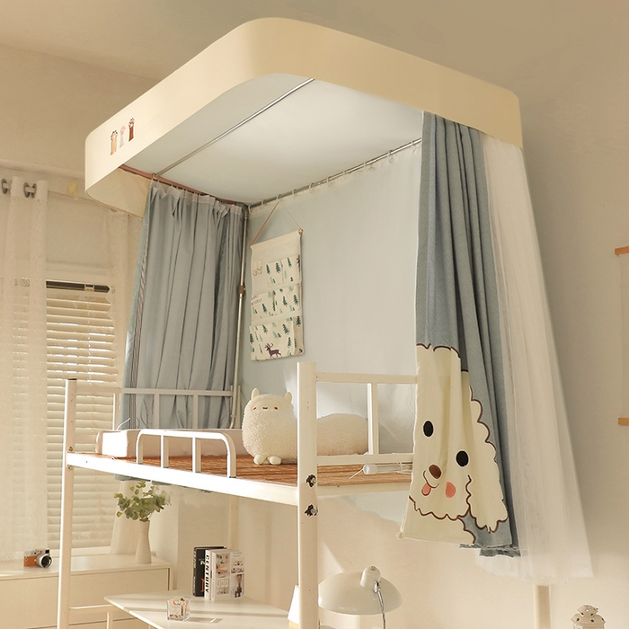 91家纺网 家纺一手货源 找家纺 都市缘蚊帐 2025新款学生宿舍导轨遮光床帘上下铺贴布卡通蚊帐0.8m 0.9m床 小白狗-浅灰