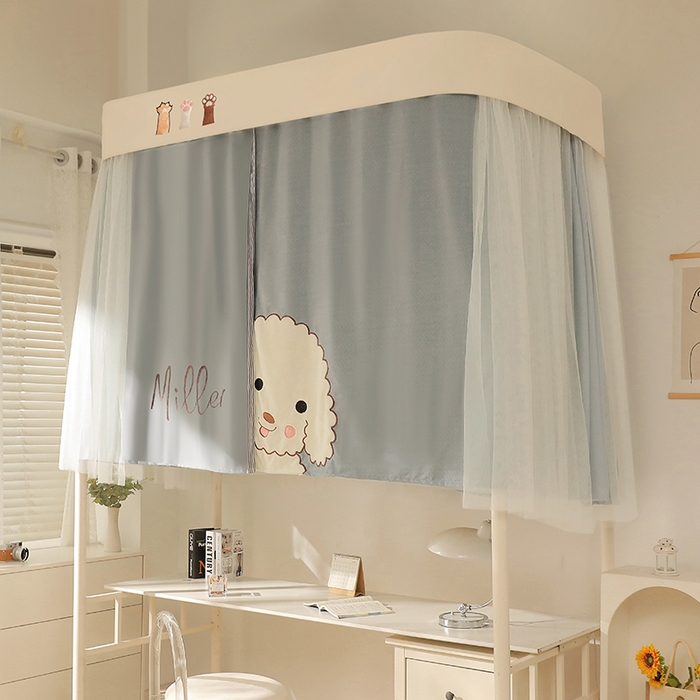 91家纺网 家纺一手货源 找家纺 都市缘蚊帐 2025新款学生宿舍导轨遮光床帘上下铺贴布卡通蚊帐0.8m 0.9m床 小白狗-浅灰
