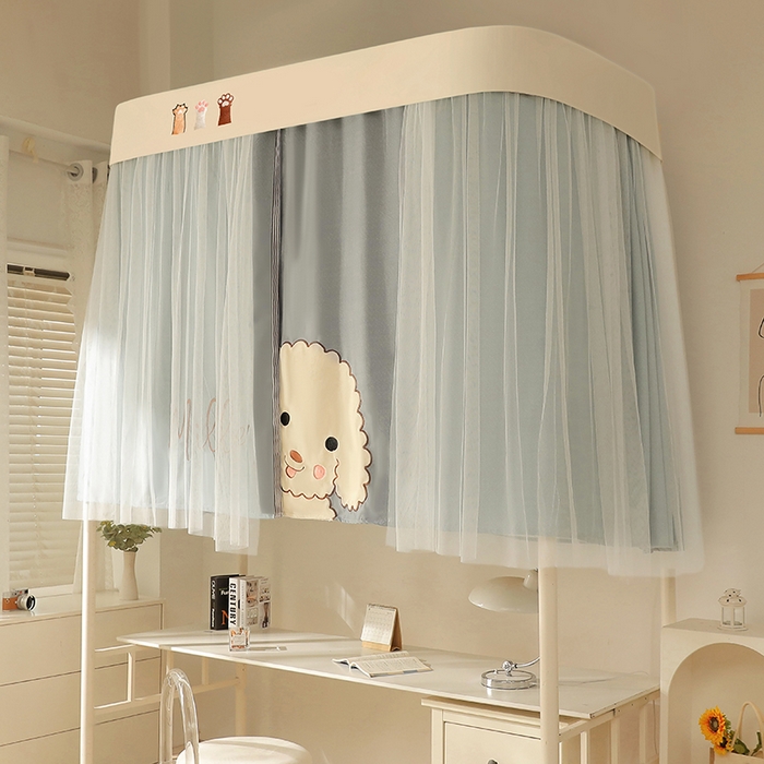 91家纺网 家纺一手货源 找家纺 都市缘蚊帐 2025新款学生宿舍导轨遮光床帘上下铺贴布卡通蚊帐0.8m 0.9m床 小白狗-浅灰