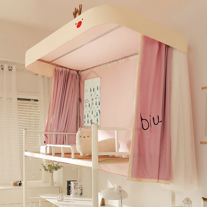 91家纺网 家纺一手货源 找家纺 都市缘蚊帐 2025新款学生宿舍导轨遮光床帘上下铺贴布卡通蚊帐0.8m 0.9m床 小鹿-粉