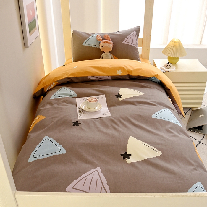 91家纺网 家纺一手货源 找家纺 水妙家纺 2025年新款A类全棉纯棉学生宿舍上下铺床笠六件套五件套 三角体-灰