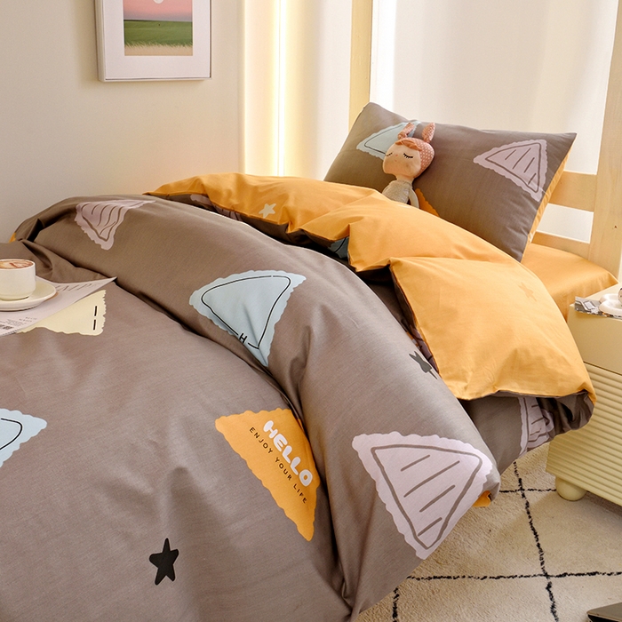 91家纺网 家纺一手货源 找家纺 水妙家纺 2025年新款A类全棉纯棉学生宿舍上下铺床笠六件套五件套 三角体-灰