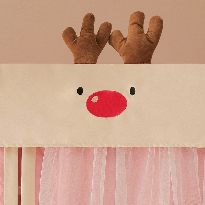 91家纺网 家纺一手货源 找家纺 都市缘蚊帐 2025新款学生宿舍导轨遮光床帘上下铺贴布卡通蚊帐0.8m 0.9m床 小鹿-粉