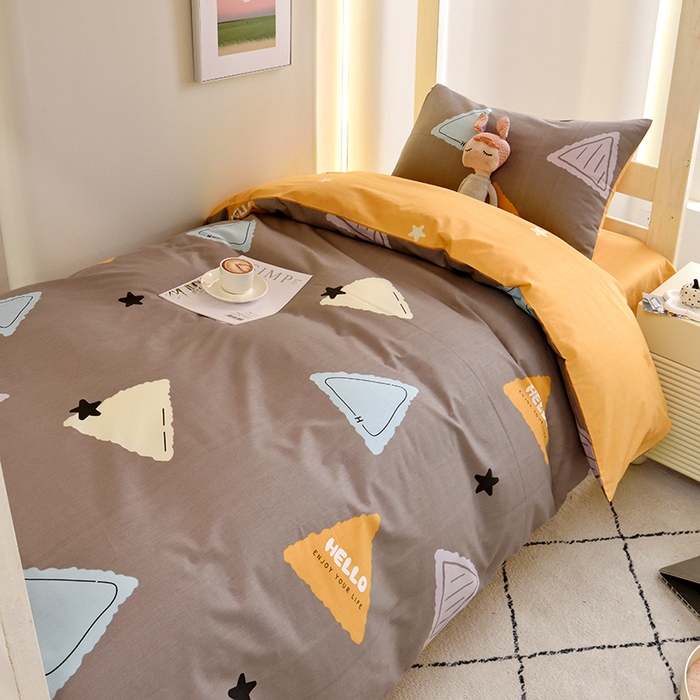 91家纺网 家纺一手货源 找家纺 水妙家纺 2025年新款A类全棉纯棉学生宿舍上下铺床笠六件套五件套 三角体-灰