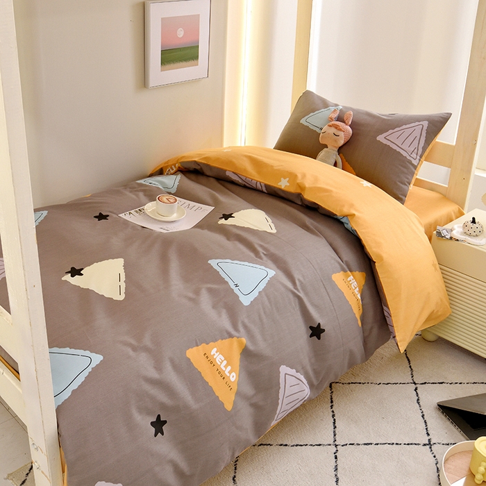 91家纺网 家纺一手货源 找家纺 水妙家纺 2025年新款A类全棉纯棉学生宿舍上下铺床笠六件套五件套 三角体-灰