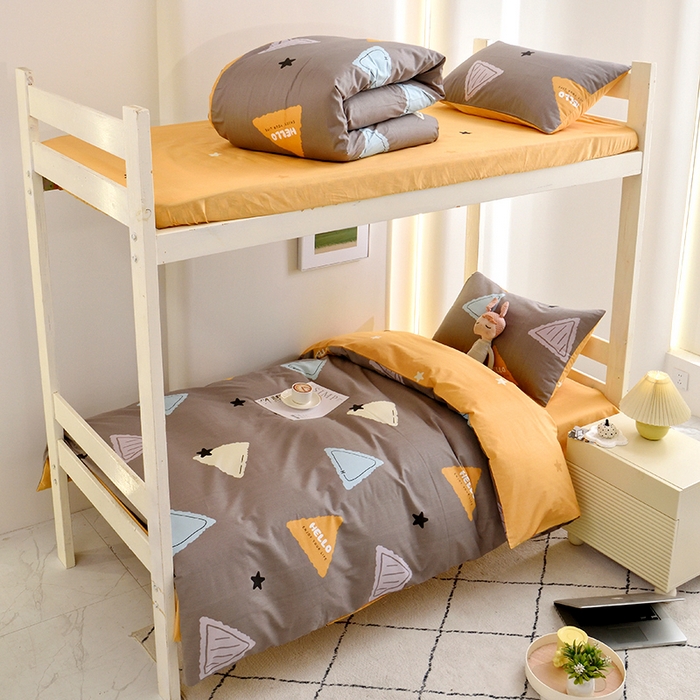 91家纺网 家纺一手货源 找家纺 水妙家纺 2025年新款A类全棉纯棉学生宿舍上下铺床笠六件套五件套 三角体-灰