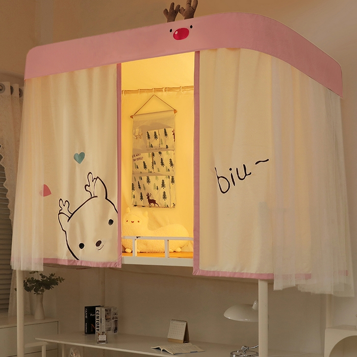 91家纺网 家纺一手货源 找家纺 都市缘蚊帐 2025新款学生宿舍导轨遮光床帘上下铺贴布卡通蚊帐0.8m 0.9m床 小鹿-驼