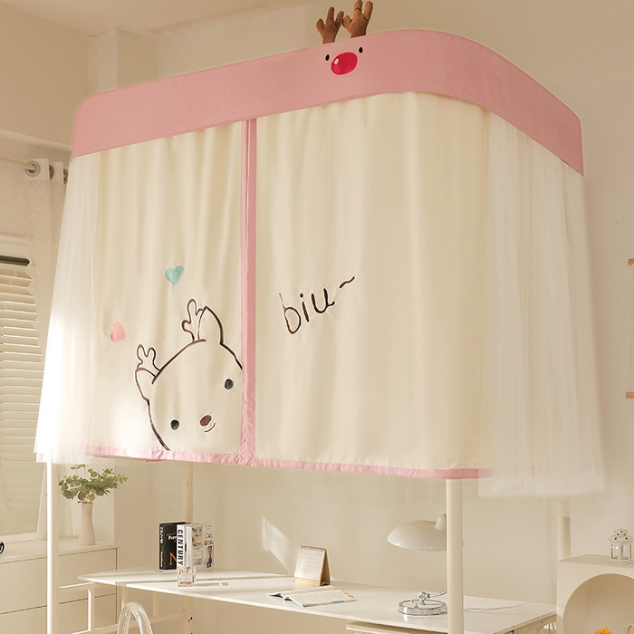 91家纺网 家纺一手货源 找家纺 都市缘蚊帐 2025新款学生宿舍导轨遮光床帘上下铺贴布卡通蚊帐0.8m 0.9m床 小鹿-驼