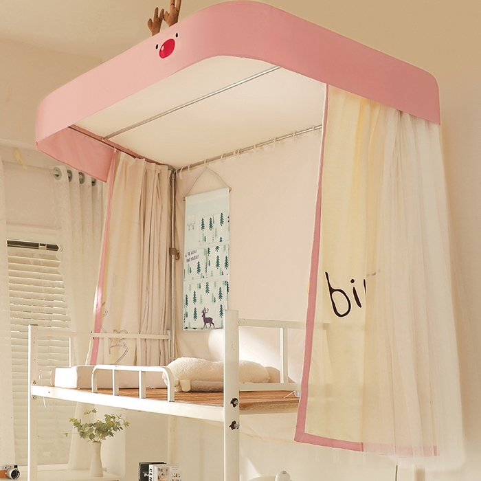 91家纺网 家纺一手货源 找家纺 都市缘蚊帐 2025新款学生宿舍导轨遮光床帘上下铺贴布卡通蚊帐0.8m 0.9m床 小鹿-驼