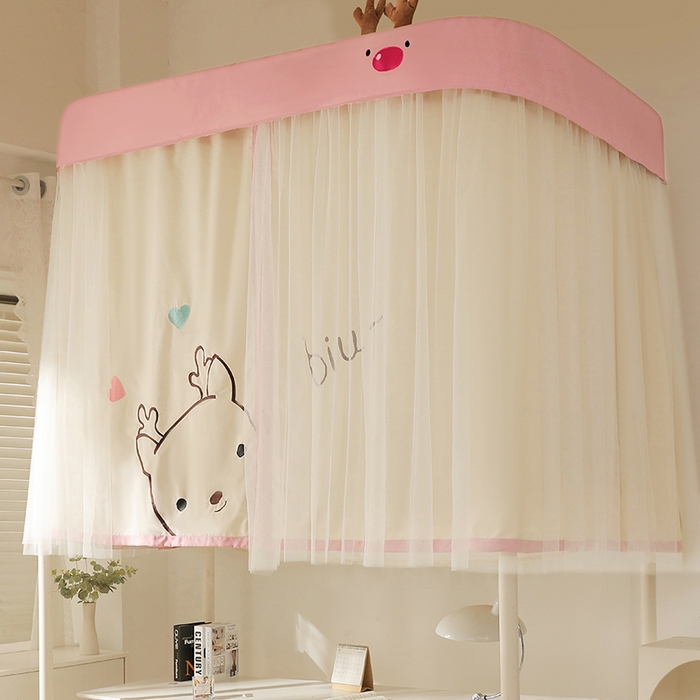 91家纺网 家纺一手货源 找家纺 都市缘蚊帐 2025新款学生宿舍导轨遮光床帘上下铺贴布卡通蚊帐0.8m 0.9m床 小鹿-驼