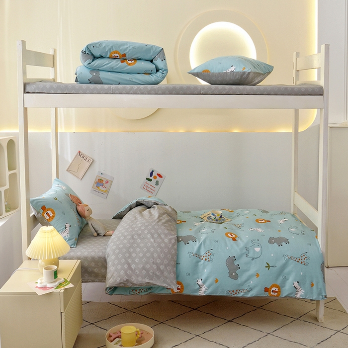 水妙家纺 2025年新款A类全棉纯棉学生宿舍上下铺床笠六件套五件套 森林之歌-蓝