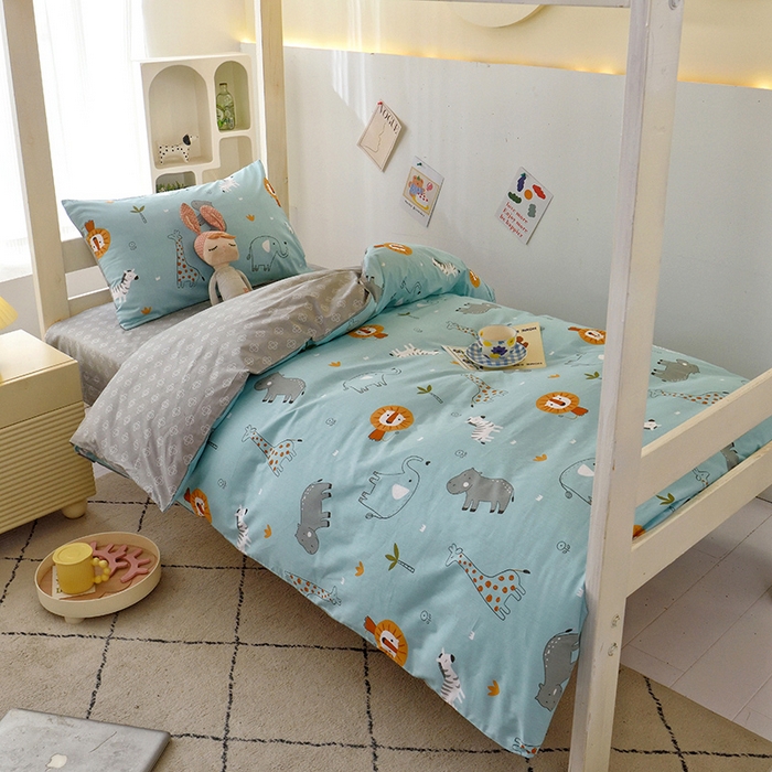 91家纺网 家纺一手货源 找家纺 水妙家纺 2025年新款A类全棉纯棉学生宿舍上下铺床笠六件套五件套 森林之歌-蓝