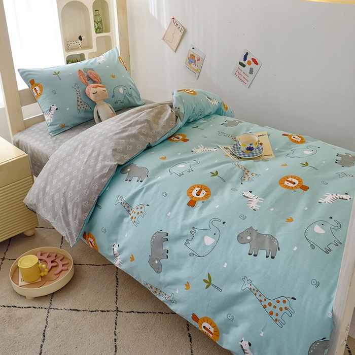 91家纺网 家纺一手货源 找家纺 水妙家纺 2025年新款A类全棉纯棉学生宿舍上下铺床笠六件套五件套 森林之歌-蓝