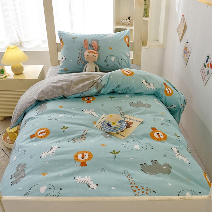 91家纺网 家纺一手货源 找家纺 水妙家纺 2025年新款A类全棉纯棉学生宿舍上下铺床笠六件套五件套 森林之歌-蓝