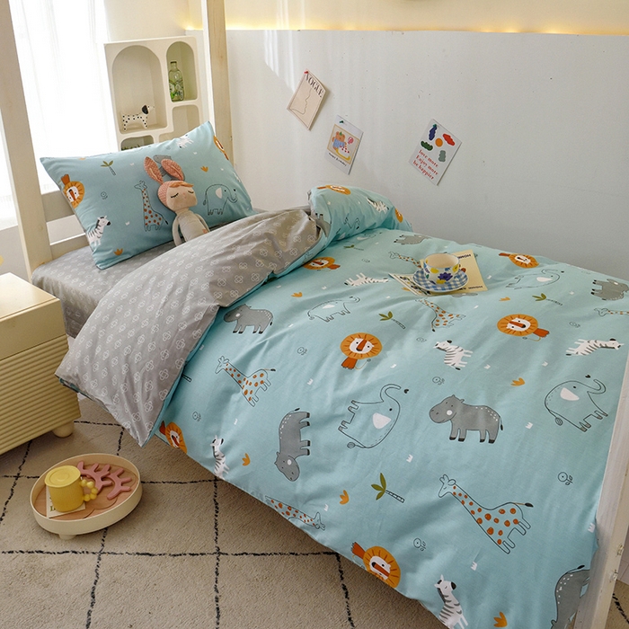 91家纺网 家纺一手货源 找家纺 水妙家纺 2025年新款A类全棉纯棉学生宿舍上下铺床笠六件套五件套 森林之歌-蓝