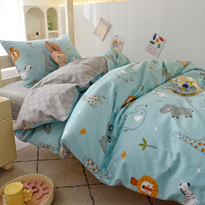 91家纺网 家纺一手货源 找家纺 水妙家纺 2025年新款A类全棉纯棉学生宿舍上下铺床笠六件套五件套 森林之歌-蓝