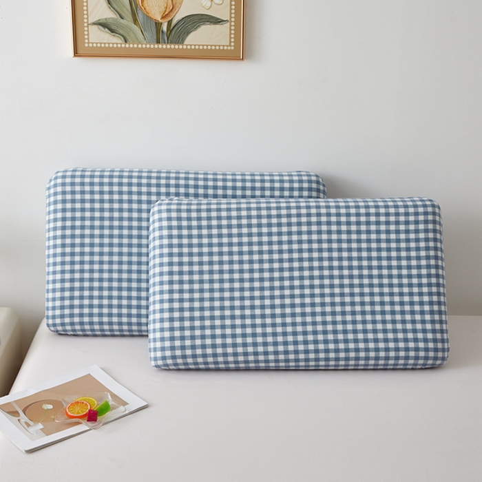 91家纺网 家纺一手货源 找家纺 翎盈家纺 2025款纯棉全棉水洗棉深睡枕专用枕套面包记忆枕枕头套枕套单品 天蓝小格