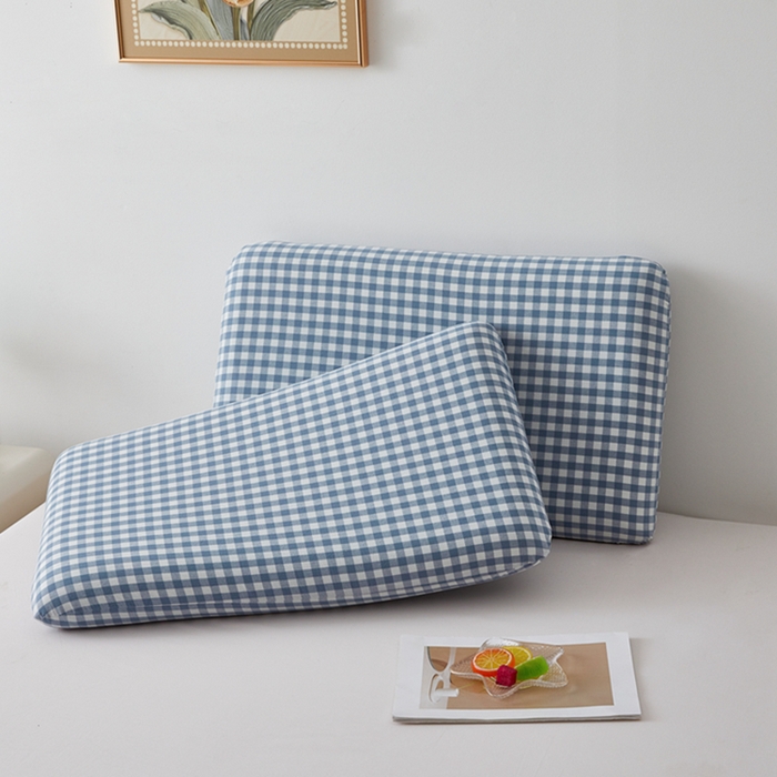 翎盈家纺 2025款纯棉全棉水洗棉深睡枕专用枕套面包记忆枕枕头套枕套单品 天蓝小格