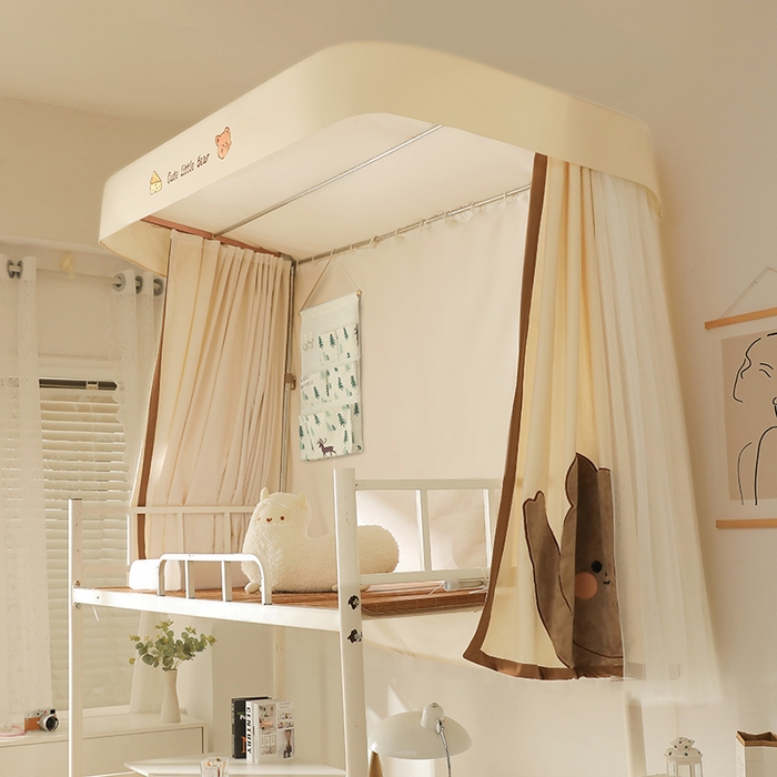 91家纺网 家纺一手货源 找家纺 都市缘蚊帐 2025新款学生宿舍导轨遮光床帘上下铺贴布卡通蚊帐0.8m 0.9m床 小棕熊 白色