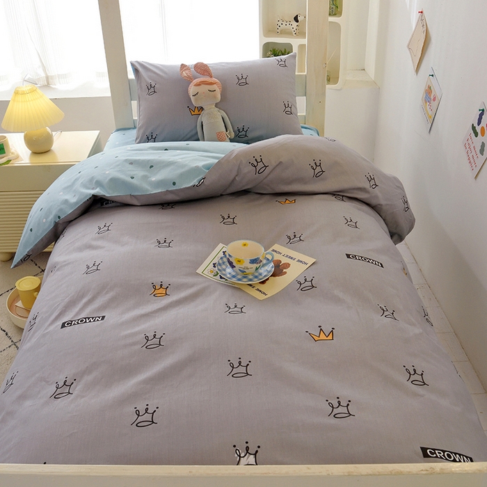 91家纺网 家纺一手货源 找家纺 水妙家纺 2025年新款A类全棉纯棉学生宿舍上下铺床笠六件套五件套 星耀皇冠-灰