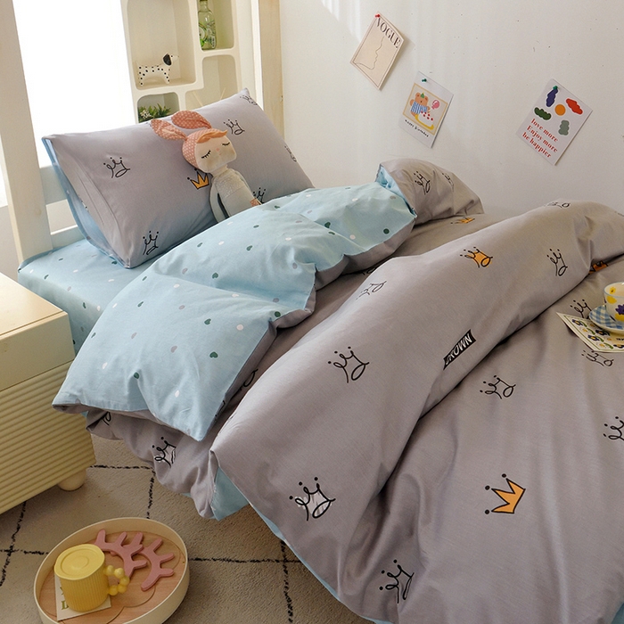 91家纺网 家纺一手货源 找家纺 水妙家纺 2025年新款A类全棉纯棉学生宿舍上下铺床笠六件套五件套 星耀皇冠-灰