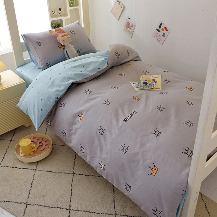 91家纺网 家纺一手货源 找家纺 水妙家纺 2025年新款A类全棉纯棉学生宿舍上下铺床笠六件套五件套 星耀皇冠-灰