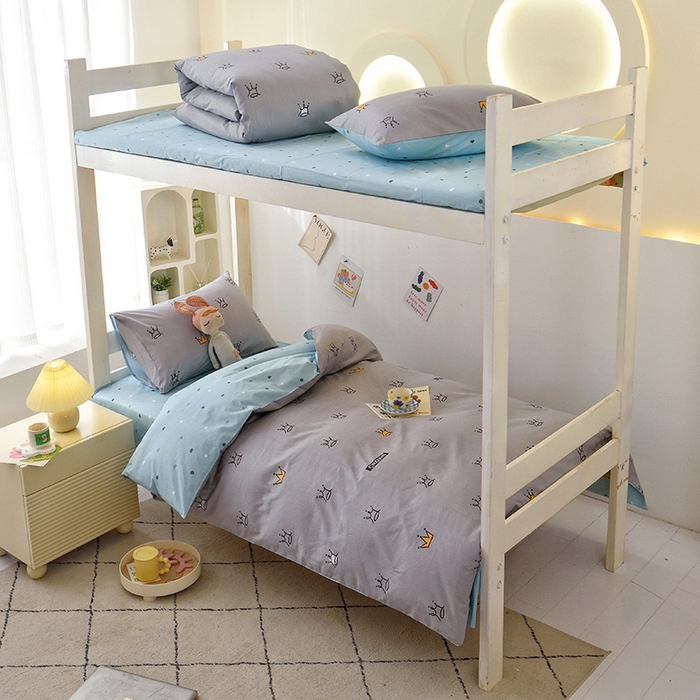 91家纺网 家纺一手货源 找家纺 水妙家纺 2025年新款A类全棉纯棉学生宿舍上下铺床笠六件套五件套 星耀皇冠-灰