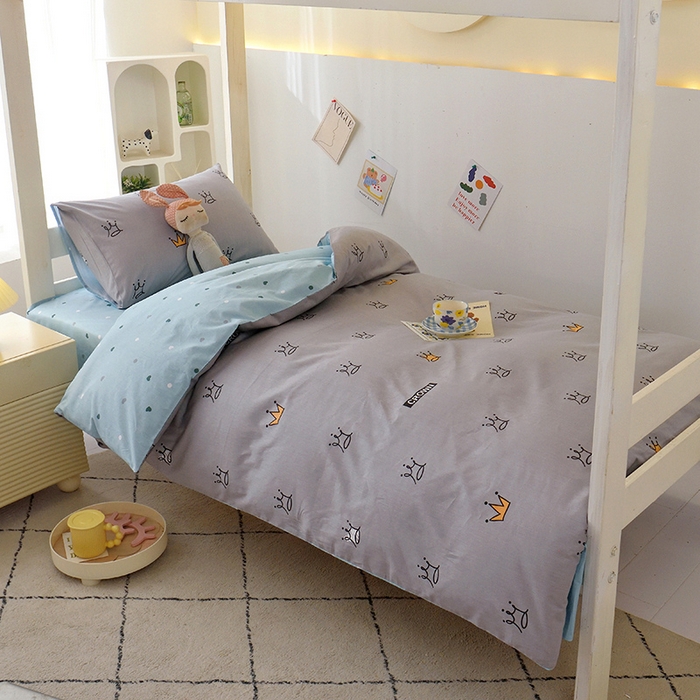 91家纺网 家纺一手货源 找家纺 水妙家纺 2025年新款A类全棉纯棉学生宿舍上下铺床笠六件套五件套 星耀皇冠-灰