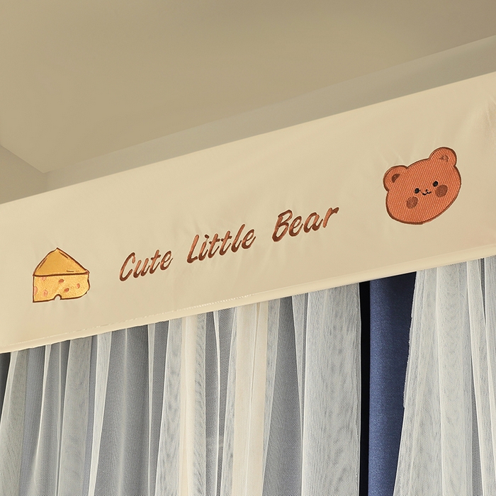 91家纺网 家纺一手货源 找家纺 都市缘蚊帐 2025新款学生宿舍导轨遮光床帘上下铺贴布卡通蚊帐0.8m 0.9m床 小棕熊 藏青