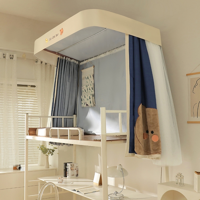 91家纺网 家纺一手货源 找家纺 都市缘蚊帐 2025新款学生宿舍导轨遮光床帘上下铺贴布卡通蚊帐0.8m 0.9m床 小棕熊 藏青