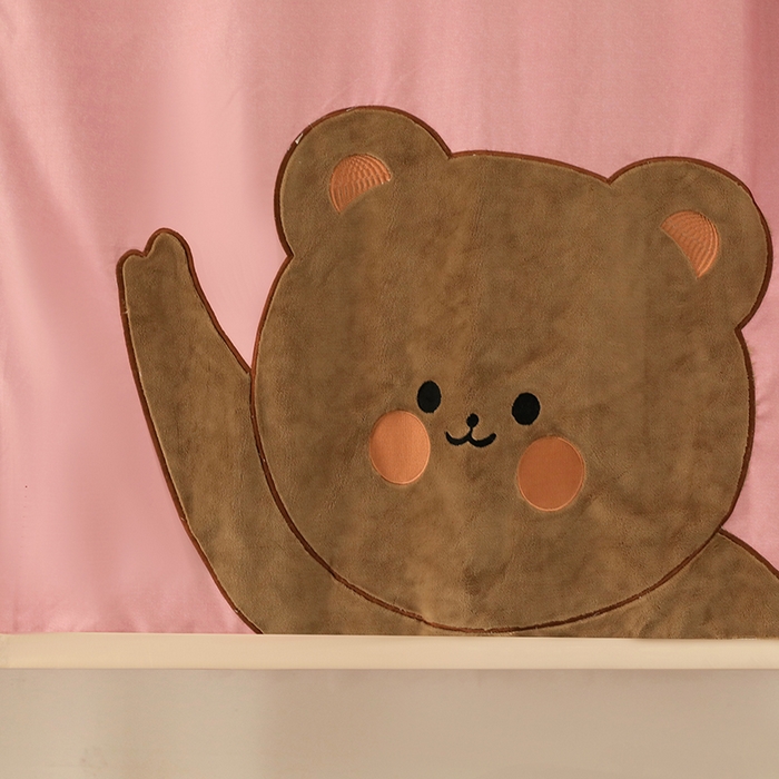 91家纺网 家纺一手货源 找家纺 都市缘蚊帐 2025新款学生宿舍导轨遮光床帘上下铺贴布卡通蚊帐0.8m 0.9m床 小棕熊 粉