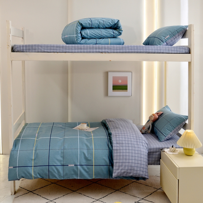 水妙家纺 2025年新款A类全棉纯棉学生宿舍上下铺床笠六件套五件套 宇格-蓝
