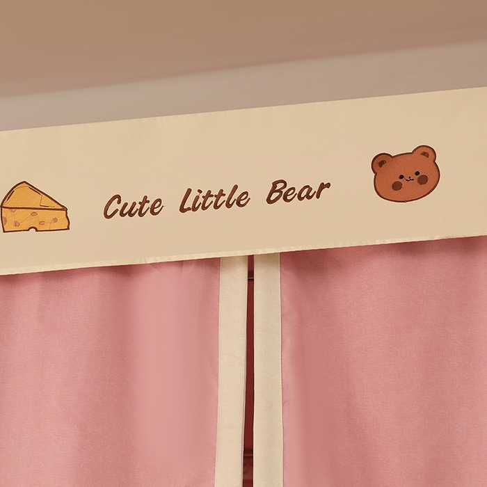 91家纺网 家纺一手货源 找家纺 都市缘蚊帐 2025新款学生宿舍导轨遮光床帘上下铺贴布卡通蚊帐0.8m 0.9m床 小棕熊 粉