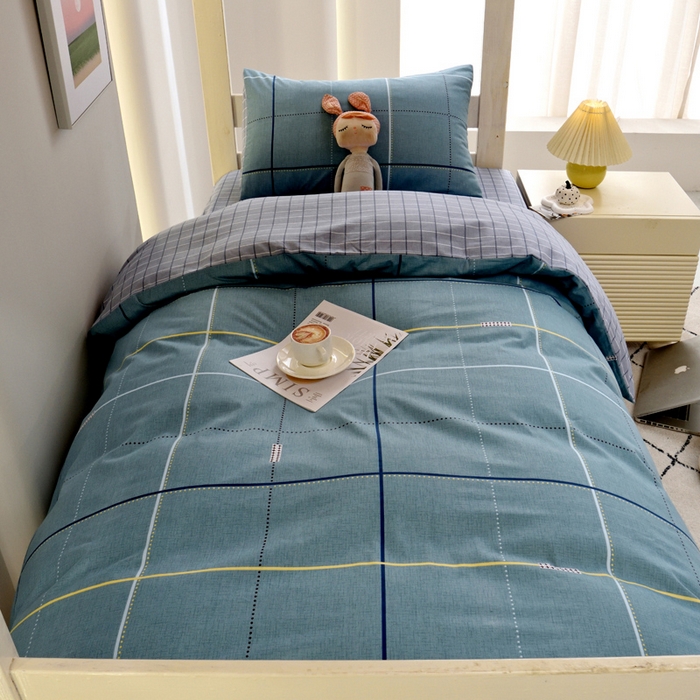 91家纺网 家纺一手货源 找家纺 水妙家纺 2025年新款A类全棉纯棉学生宿舍上下铺床笠六件套五件套 宇格-蓝