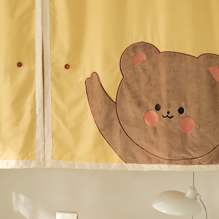 91家纺网 家纺一手货源 找家纺 都市缘蚊帐 2025新款学生宿舍导轨遮光床帘上下铺贴布卡通蚊帐0.8m 0.9m床 小棕熊 黄