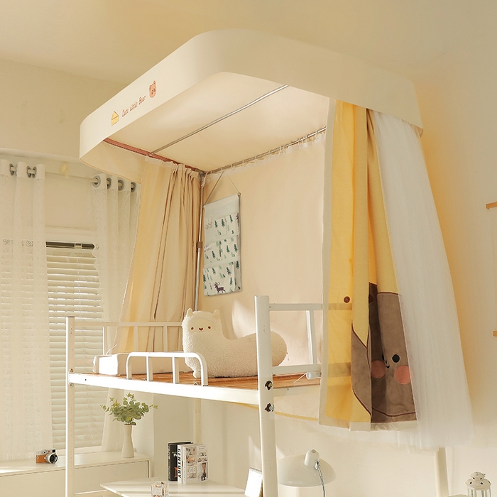 91家纺网 家纺一手货源 找家纺 都市缘蚊帐 2025新款学生宿舍导轨遮光床帘上下铺贴布卡通蚊帐0.8m 0.9m床 小棕熊 黄