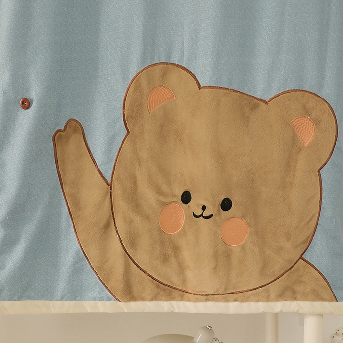 91家纺网 家纺一手货源 找家纺 都市缘蚊帐 2025新款学生宿舍导轨遮光床帘上下铺贴布卡通蚊帐0.8m 0.9m床 小棕熊 墨绿