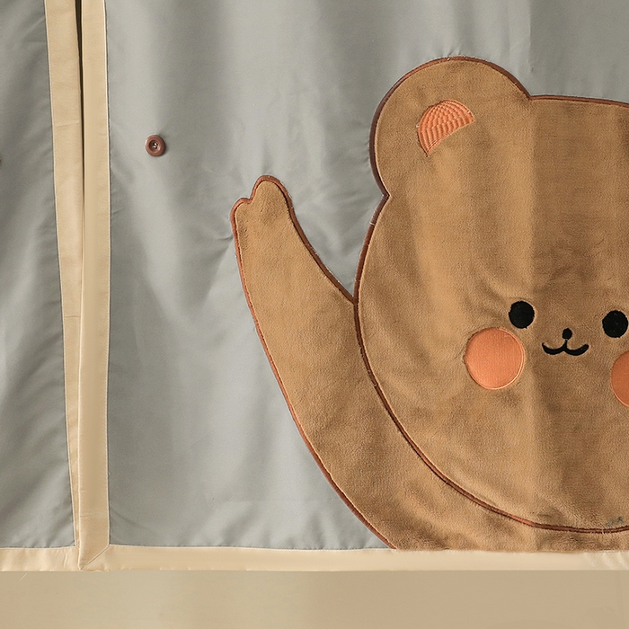 91家纺网 家纺一手货源 找家纺 都市缘蚊帐 2025新款学生宿舍导轨遮光床帘上下铺贴布卡通蚊帐0.8m 0.9m床 小棕熊 浅灰