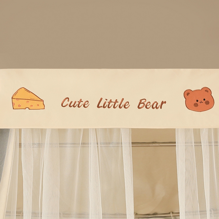 91家纺网 家纺一手货源 找家纺 都市缘蚊帐 2025新款学生宿舍导轨遮光床帘上下铺贴布卡通蚊帐0.8m 0.9m床 小棕熊 浅灰